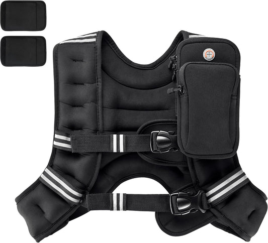 Weighted Vest,4Lb/6Lb/10Lb/12Lb/16Lb/20Lb/25Lb/30Lb Weight Vest with Reflective Stripe, Body Weight Vests Adjustable for Men, Women Workout, Strength Training, Running, Walking, Jogging